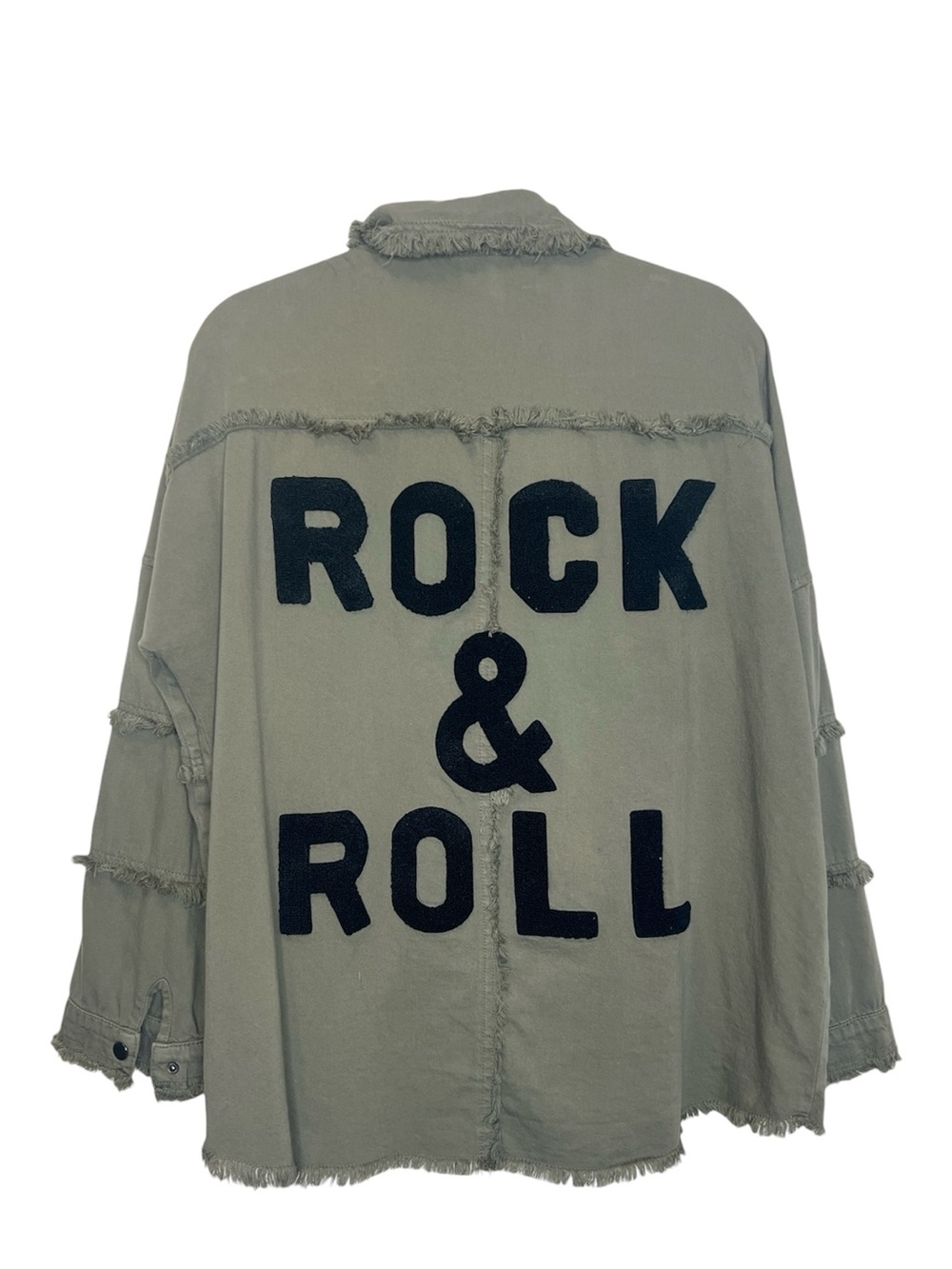 ELAN Edgy Alt Girl Rock & Roll Frayed Hem Button Down Oversized Shirt size Med